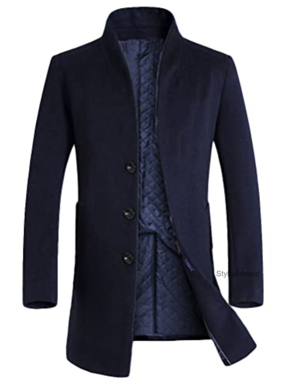 Men's Wool Blend Trench Coat Slim Fit Overcoat Long Sleeve Single Button